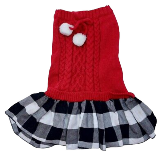 Preppy Red Sweater with Plaid skirt - Medium