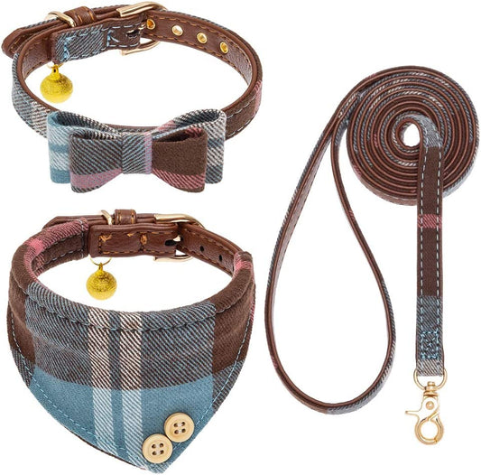 Classic Plaid Dog Bow Tie Set S/M